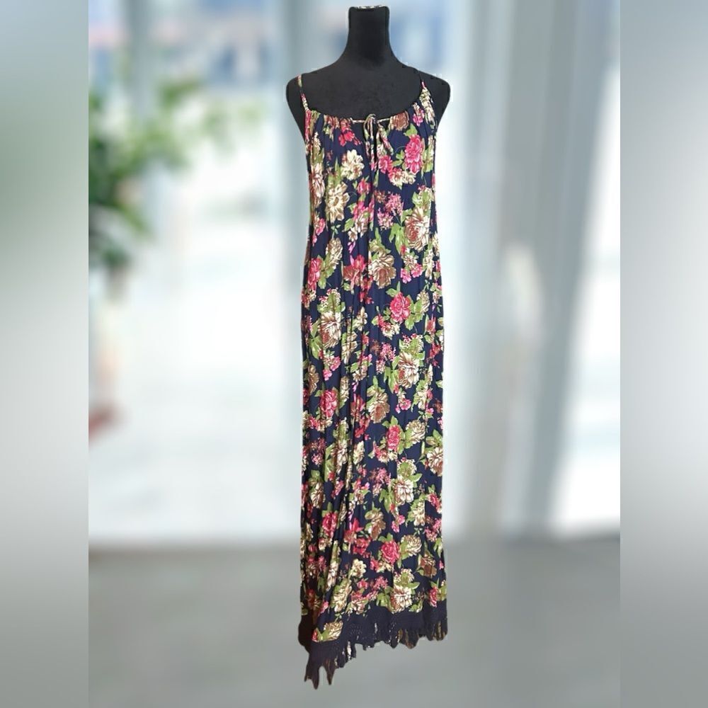 ANTHROPOLOGIE EASEL BOHO Western Festival floral print fringe maxi dress Size M - Picture 10 of 16